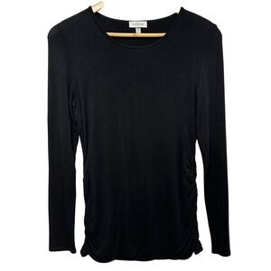 Kinross Ruched Side Top Women Small Black Long Sleeve Rayon Stretch Minimalist